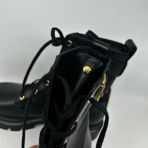 Stuart Weitzman Ultra Lug Black Combat boots Gold Buckles  size 10.5  new - Picture 12 of 14